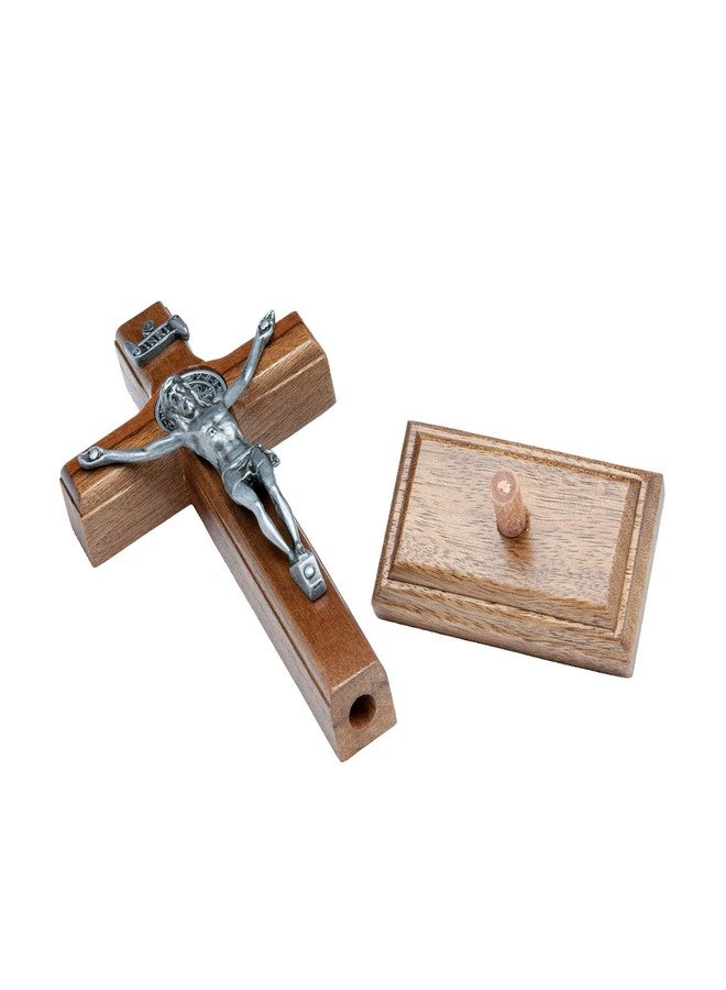 Intercession Wall and Table Wood Cross Crucifix (5 inch - Antique Silver) - Image 3